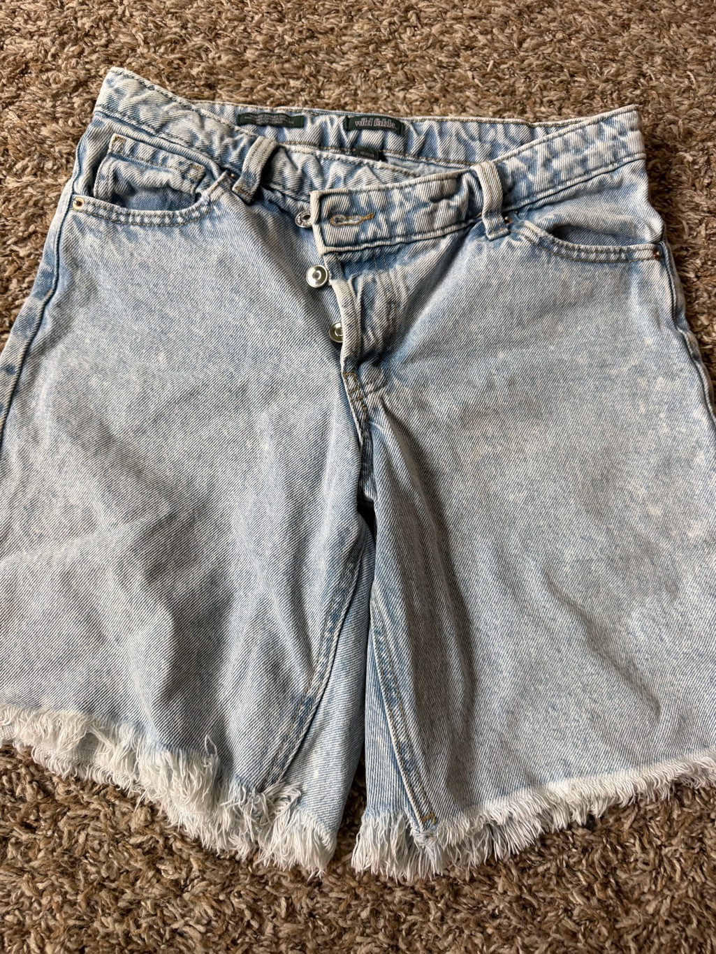 Wild Fable | High-Rise Light Blue Denim Shorts With Frayed Hem